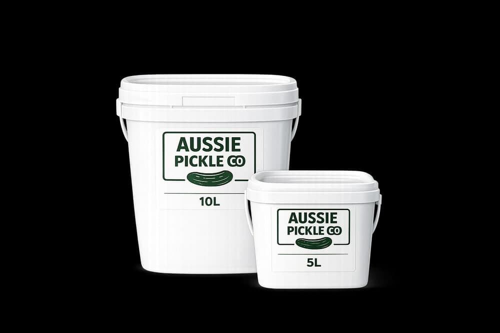 Aussie Pickle Co 10L and 5L pickle tubs side by side