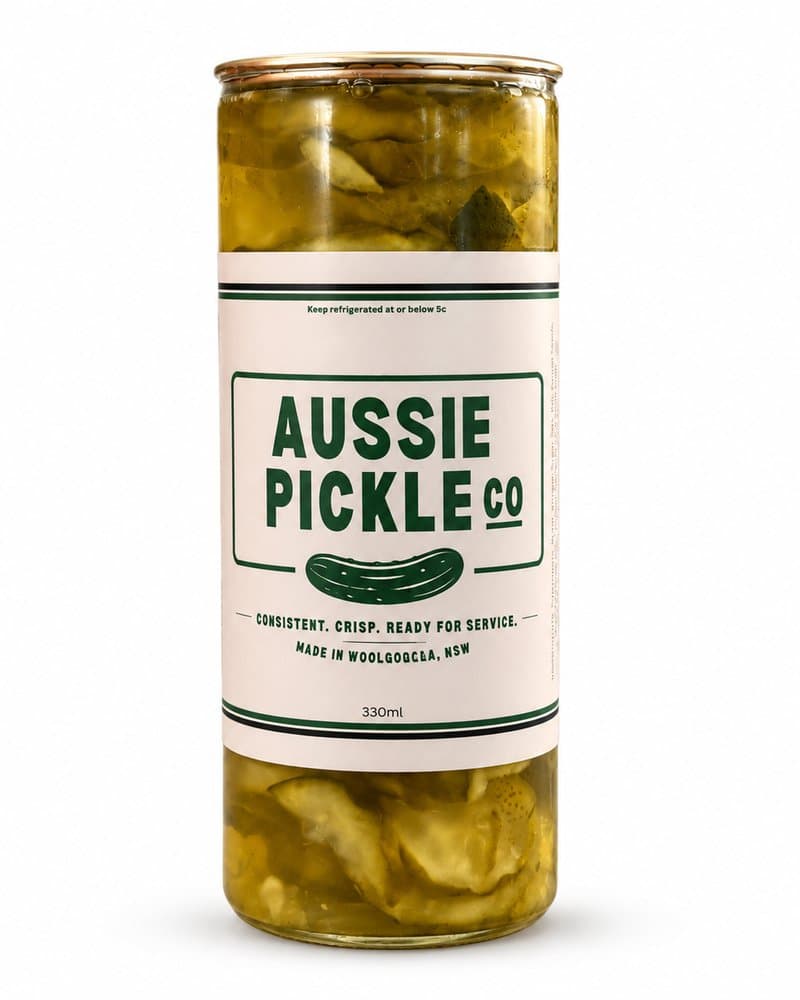 Aussie Pickle Co 330ml sample of crinkle cut pickles