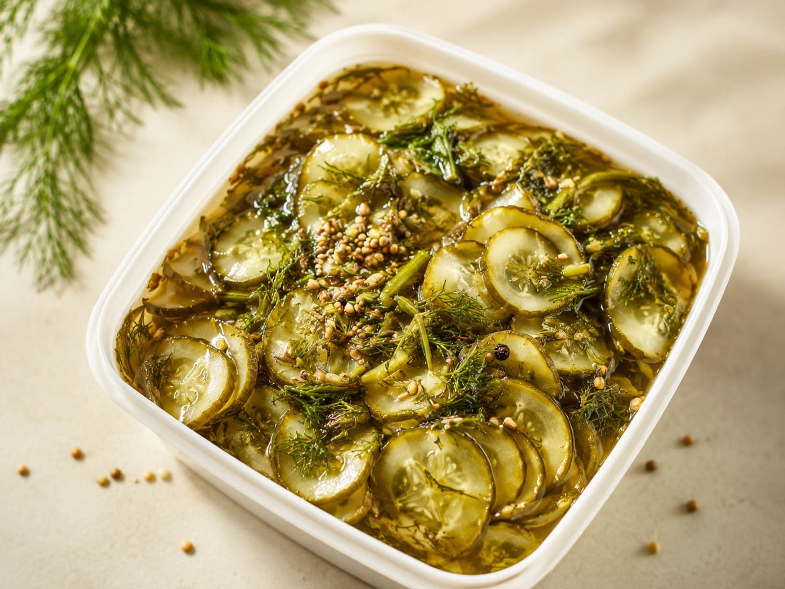 Sliced Aussie Pickle Co refrigerated pickles with fresh dill and mustard seed in brine