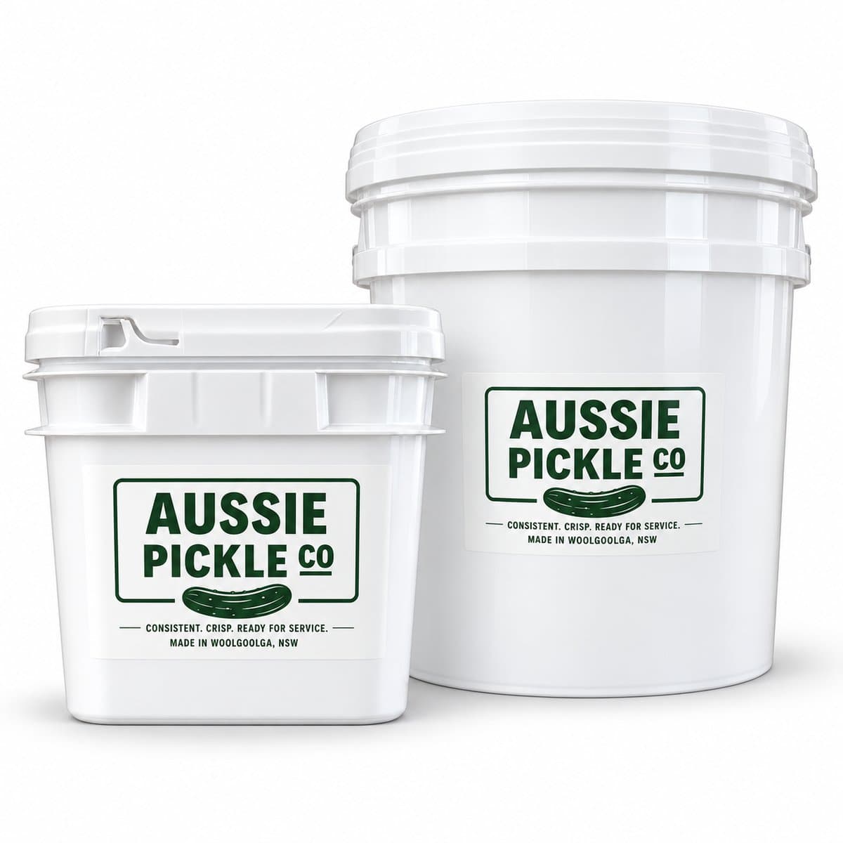 Aussie Pickle Co 5L and 20L pickle buckets side by side
